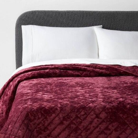 Threshold Other - Threshold - King Luxe Diamond Stitch Velvet Quilt Berry Red -  Red